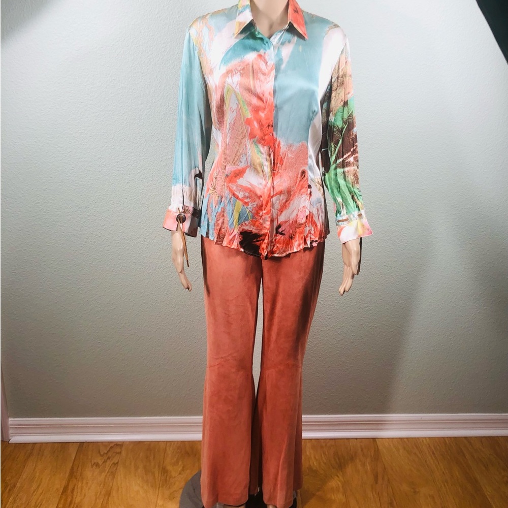 Valentino coral suede flare pants Sz 6 - Picture 15 of 16